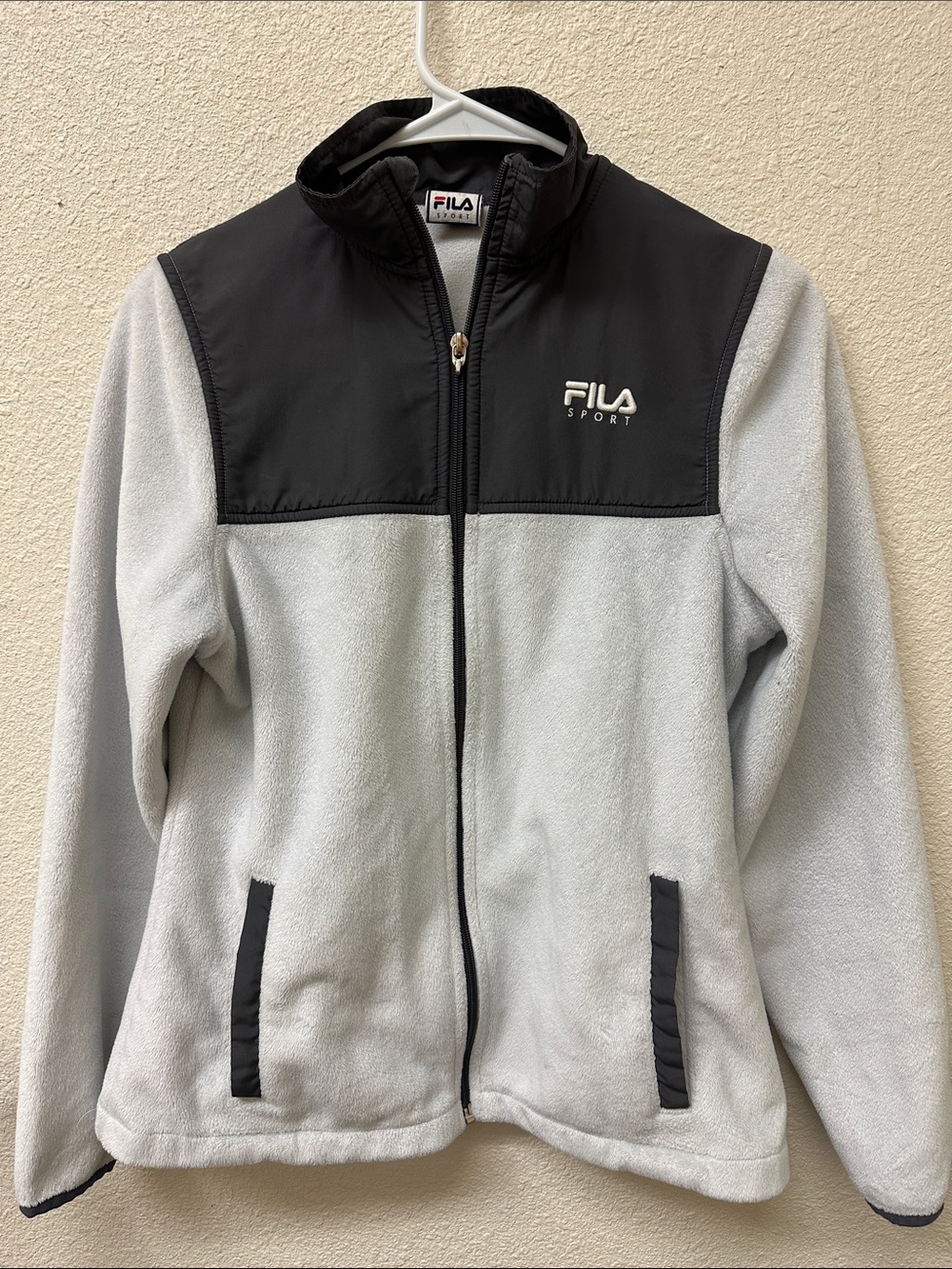 FILA Sport Two-Tone Black and Light Gray Full-Zip Fleece Jacket XS